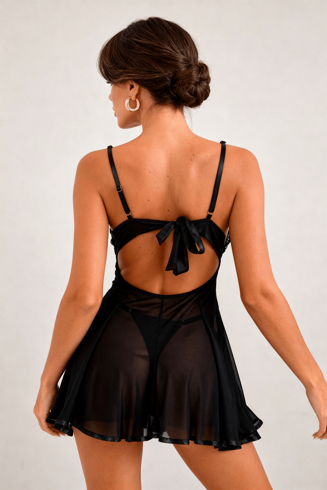 ERI – Noir Tulle & Embroidery Nightie Set - Noir