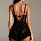 NOEMI – Sheer Tulle & Embroidery Nightgown - Noir