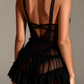 NOEMI – Sheer Tulle & Embroidery Nightgown - Noir