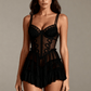 NOEMI – Sheer Tulle & Embroidery Nightgown - Noir