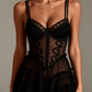 NOEMI – Sheer Tulle & Embroidery Nightgown - Noir