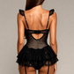 MARCELLA – Noir Nightgown with Integrated Garters - Noir