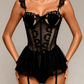 MARCELLA – Noir Nightgown with Integrated Garters - Noir