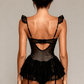 MARCELLA – Noir Nightgown with Integrated Garters - Noir
