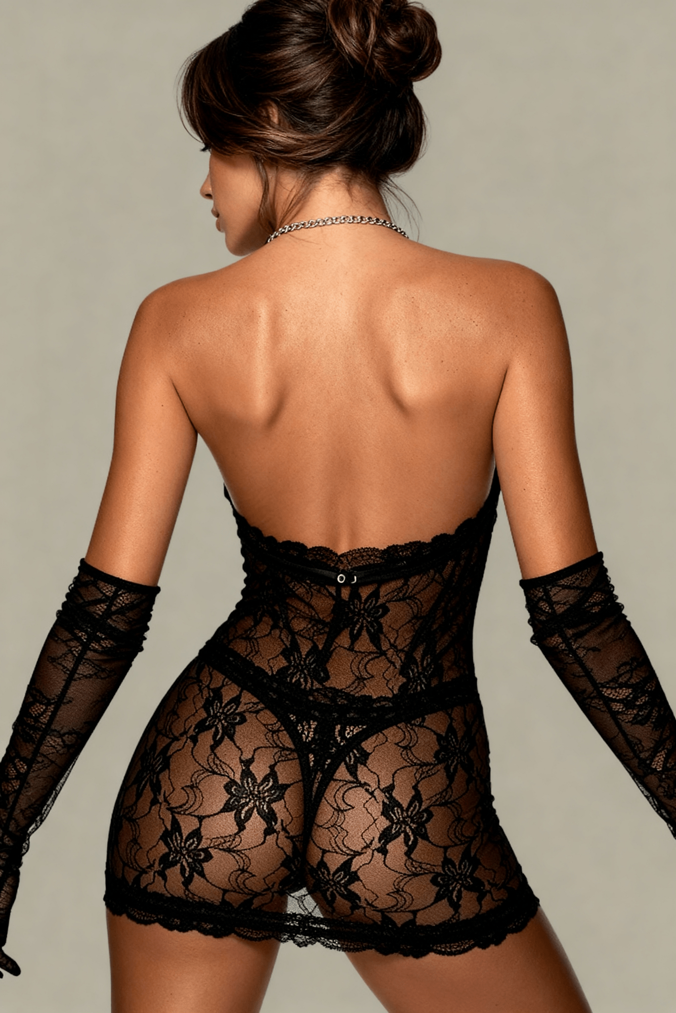 DIVA – Noir Lace Babydoll with Gloves - Noir